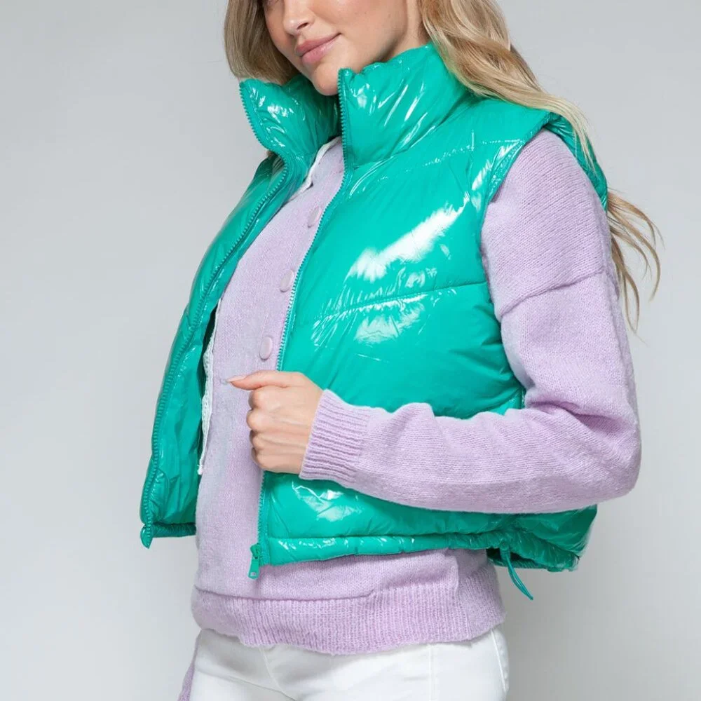 Snobbish Zip Up Turtleneck Shiny Quilted Vest - Picture 4 of 6